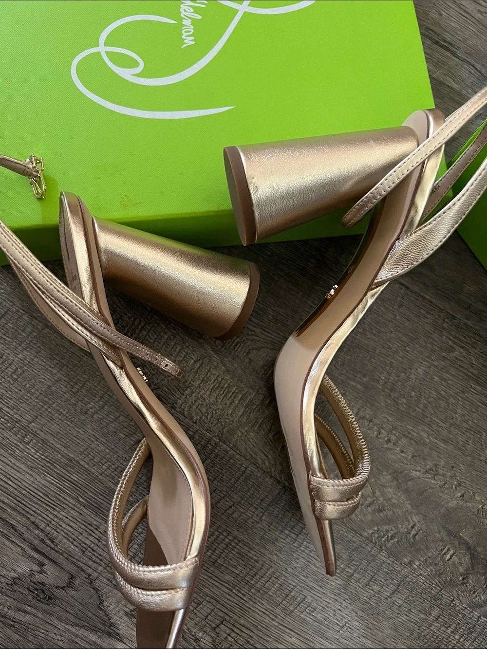 Sam Edelman Kia Metallic Gold Leather Block Heel Slingback Sandals